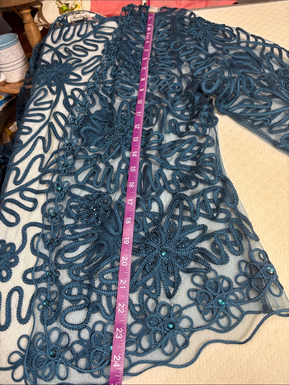 Soulmates Teal Blue Floral Beaded Lace 3-piece skirt suit - Picture 13 of 14